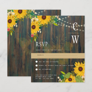 Rustic Wood Sunflowers Lights Wedding RSVP