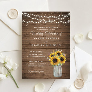 Rustic Wood Sunflowers Mason Jar Wedding Invitation