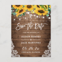 Rustic Wood Sunflowers String Lights Save the Date