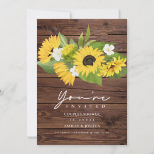 Rustic Wood Sunflowers Wedding Couples Shower Invitation
