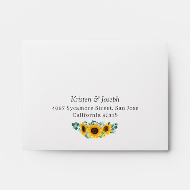 Rustic Wood Sunflowers with Return Address RSVP Envelope (Front)