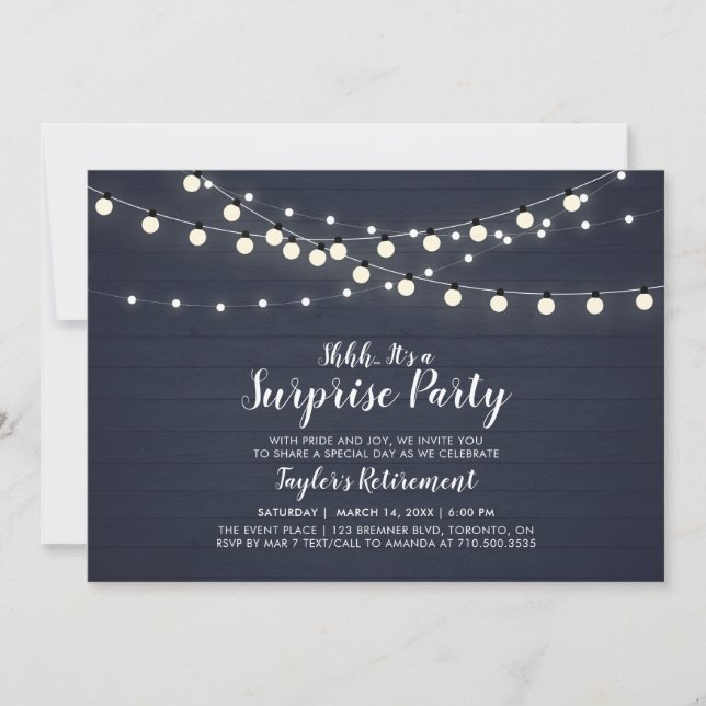 Rustic Wood Surprise Retirement Party Invitation (Front)