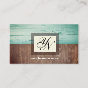 rustic, wood, teal background business card