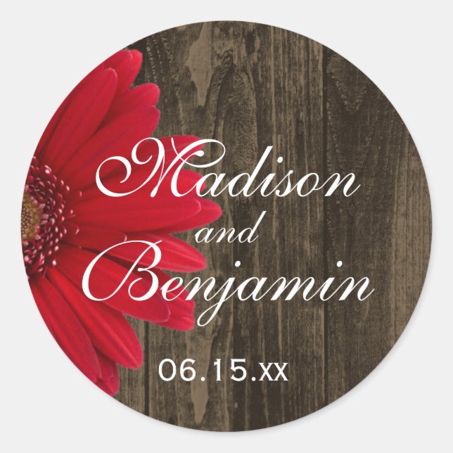 Rustic Wood Teal Daisy Wedding Favour Stickers (Front)