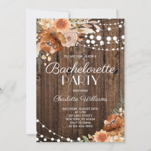 Rustic Wood Terracotta Floral Bachelorette Party Invitation