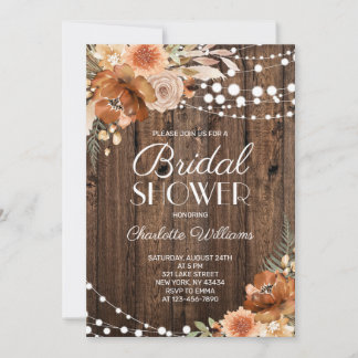 Rustic Wood Terracotta Floral Bridal Shower Invitation