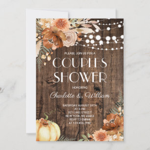 Rustic Wood Terracotta Floral Couples Shower Invitation