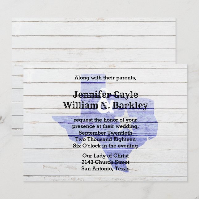 Rustic Wood Texas State Wedding Invitation 2 (Front/Back)