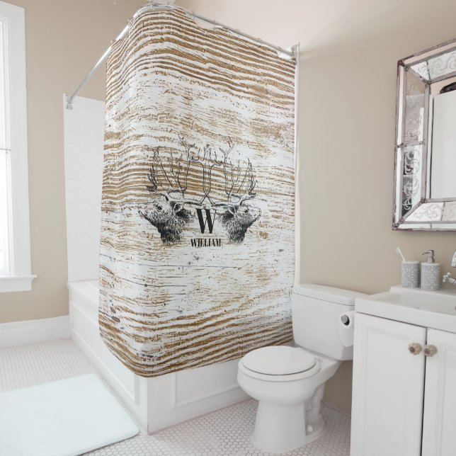 Rustic Wood Texture Deer Monogram (In Situ)