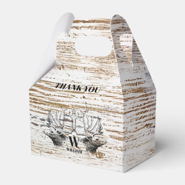 Rustic Wood Texture Deer Woodland Monogram  Favor Box (Front Side)