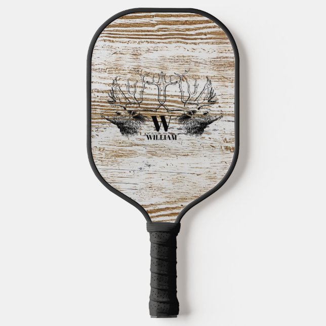 Rustic Wood Texture Deer Woodland Monogram  Pickleball Paddle (Front)