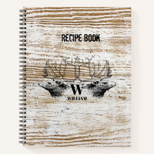 Rustic Wood Texture Deer Woodland Monogram Recipe Notebook