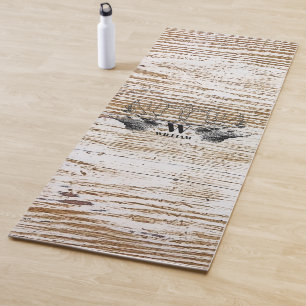 Rustic Wood Texture Deer Woodland Monogram Yoga Mat