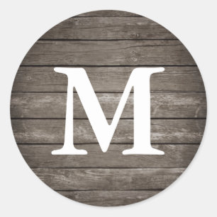 Rustic Wood Texture Monogram Classic Round Sticker