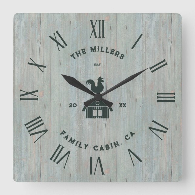 Rustic Wood Texture Roman Numerals Farm House 3 Square Wall Clock (Front)