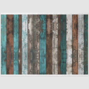 Rustic Wood Texture Teal and Brown Decoupage Tissue Paper