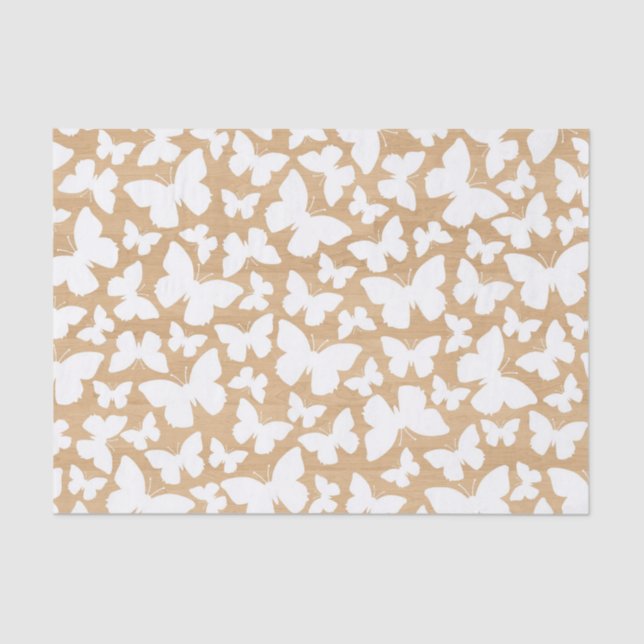 Rustic Wood Texture with White Butterfly Tissue Paper (Front)