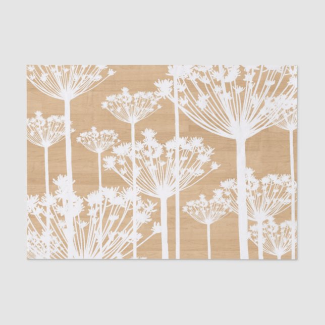 Rustic Wood Texture with White Dandelion Pattern Tissue Paper (Front)