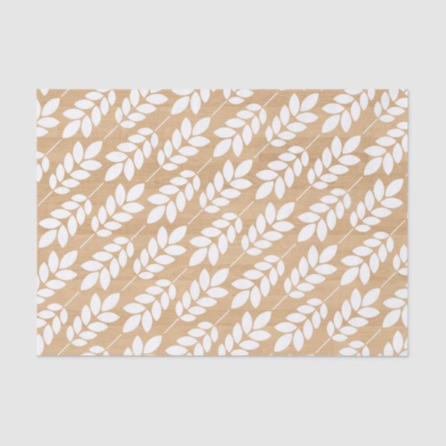 Rustic Wood Texture with White Foliage Leaves Tissue Paper (Front)