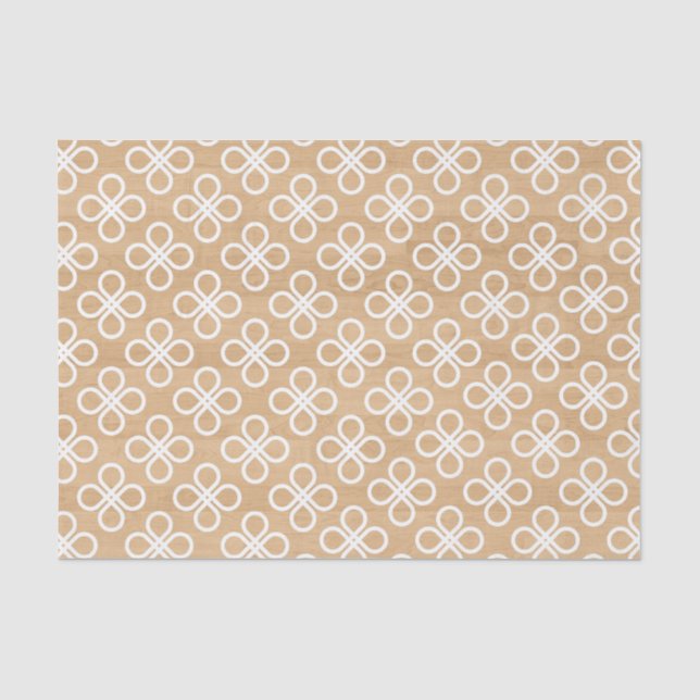 Rustic Wood Texture with White Geometric Floral Tissue Paper (Front)