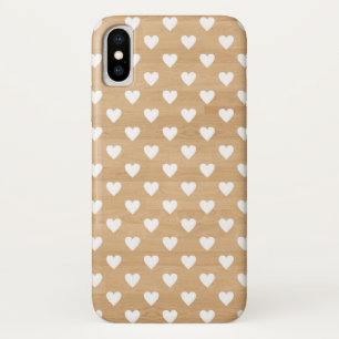 Rustic Wood Texture with White Hearts Pattern iPhone X Case