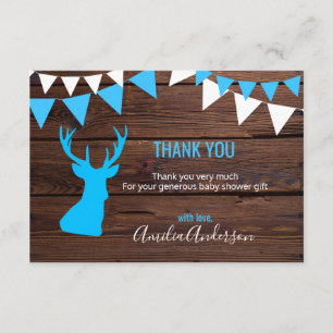 Rustic Wood THANK YOU Blue Buck BOY baby shower Invitation