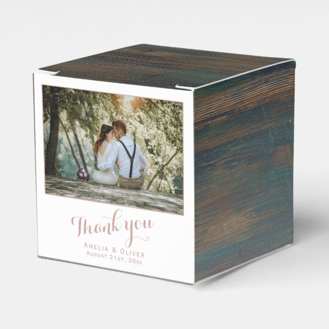 Rustic Wood Thank you Wedding Couple Photo Favor Box (Front Side)