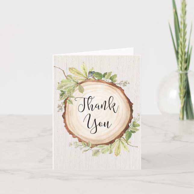 Rustic wood theme forest wood slice thank you card (Front)