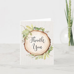 Rustic wood theme forest wood slice thank you card
