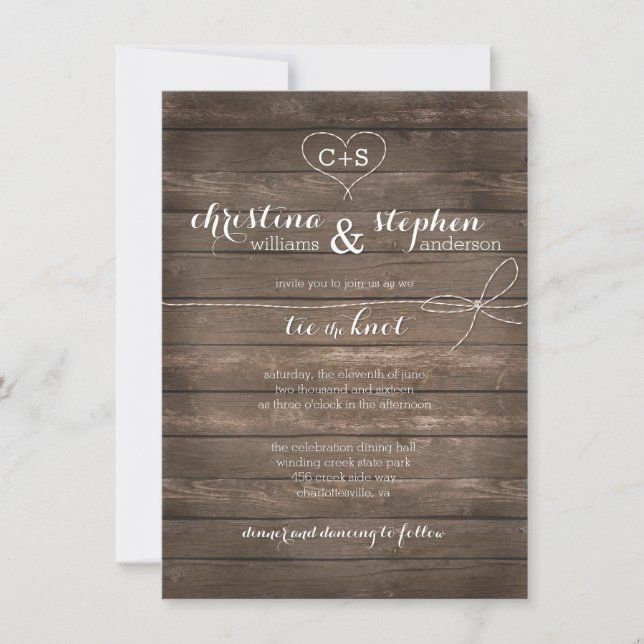 Rustic Wood Tie the Knot Wedding Invitation (Front)