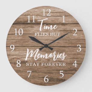 Rustic Wood Time Memories Quote Typography  Large Clock