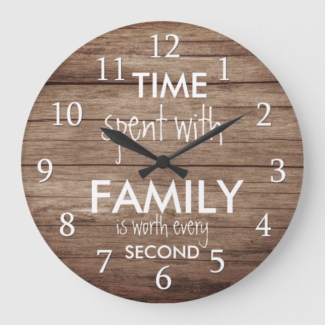 Rustic  Wood Time With Family Quote  Farmhouse Large Clock (Front)
