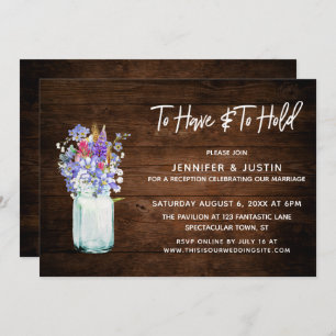 Rustic Wood To Have & To Hold Wildflower Mason Jar Invitation