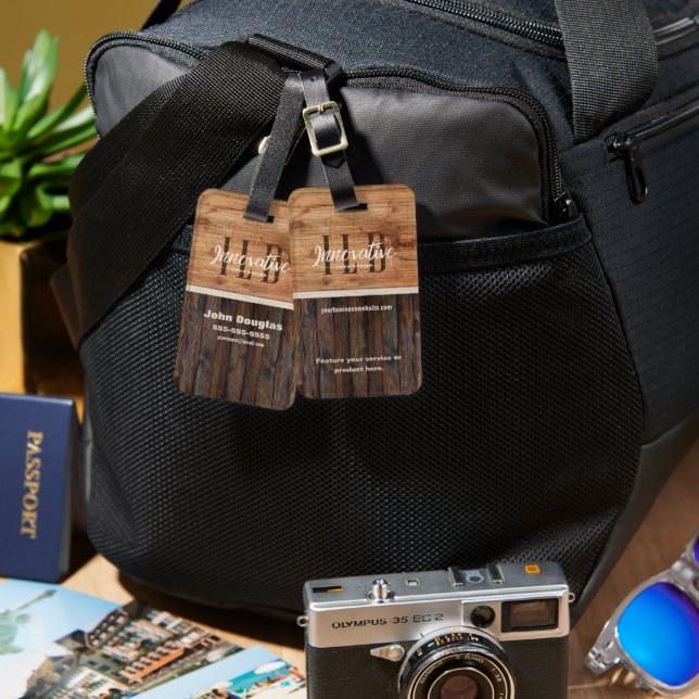 Rustic Wood Tone Business Logo Luggage Tag (Front & Back)