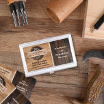 Rustic Wood Tone Contractor Logo Business Card Holder<br><div class="desc">No more being embarrassed by handing a new customer a tattered and crumpled card. Keep your business cards clean,  flat and easily accessible with the Rustic Wood Tone Contractor Logo Business Card Case. Easy to customize with your information.</div>
