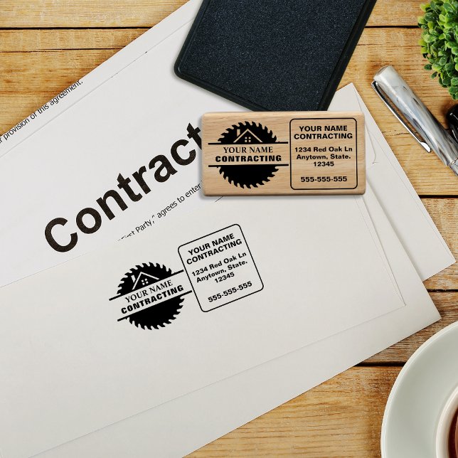 Rustic Wood Tone Contractor Logo Rubber Stamp (Creator Uploaded)