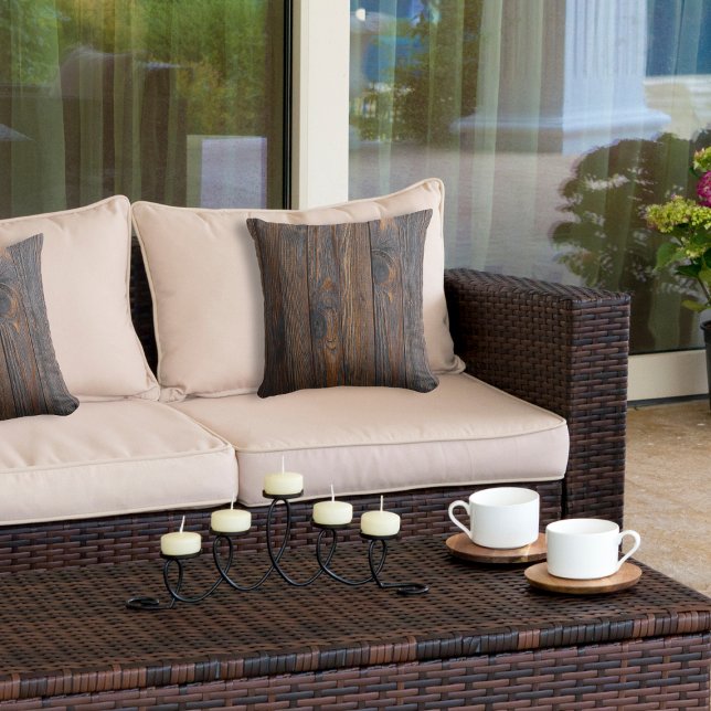 Rustic Wood Tone Dark Brown Outdoor Pillow (Creator Uploaded)