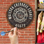 Rustic Wood tone fireman emblem Dartboard<br><div class="desc">Rustic Wood tone fireman emblem dart board,  Browns Wood grain  Dart Board. A rustic Faux wood inlay game makes the perfect personalized Gift,  it's great for individuals who work in the fire department or for the Station to play with. Our easy-to-use template makes personalizing easy.</div>