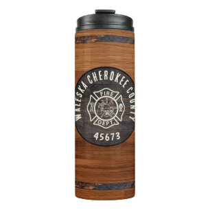 Rustic Wood tone fireman emblem  Thermal Tumbler