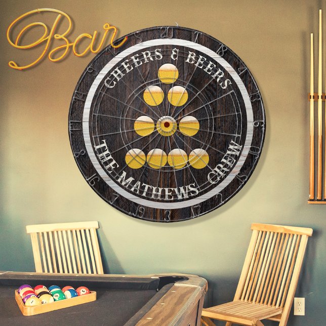  Rustic Wood Tone Grain Cheers n Beers drinking Dartboard (Creator Uploaded)