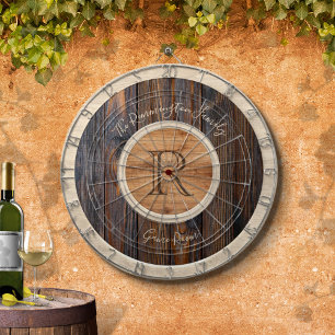 Rustic Wood Tone Monogram Brown and Tan Dartboard
