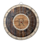 Rustic Wood Tone Monogram Design Brown Dart Board