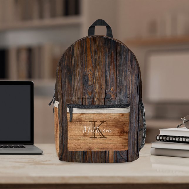 Rustic Wood Tone Monogram Printed Backpack (Creator Uploaded)