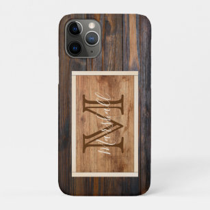 Rustic Wood Tone Monogram Rectangle Case-Mate iPhone Case