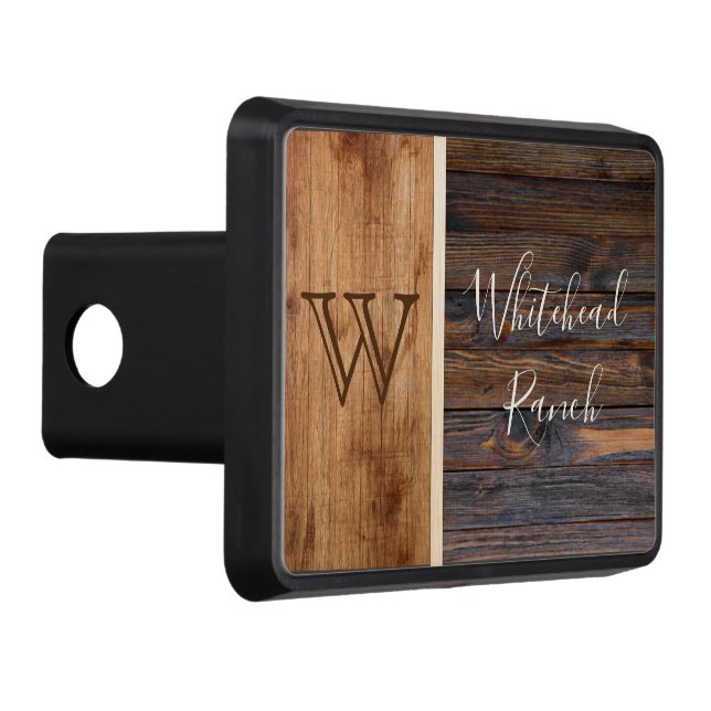 Rustic Wood Tone Monogram Trailer Hitch Cover (Right)