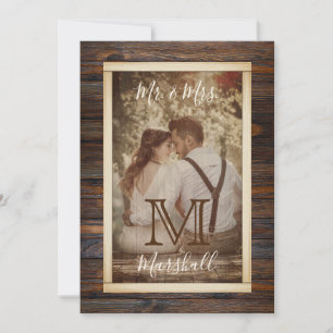 Rustic Wood Tone Monogram Wedding Invitation