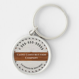 Rustic Wood Tone Saw Construction Business logo Wi Keychain