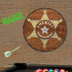 Rustic Wood tone Sheriff Badge Star, Browns Wood D Dartboard