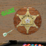 Rustic Wood tone Sheriff Badge Star, Browns Wood Dartboard<br><div class="desc">Rustic Wood tone Sheriff Badge Star,  Browns Wood grain  Dart Board. A rustic Faux wood inlay game makes the perfect personalized Gift,  it's great for individuals who work for the sheriff's office or for the unit to play with. Our easy-to-use template makes personalizing easy.</div>