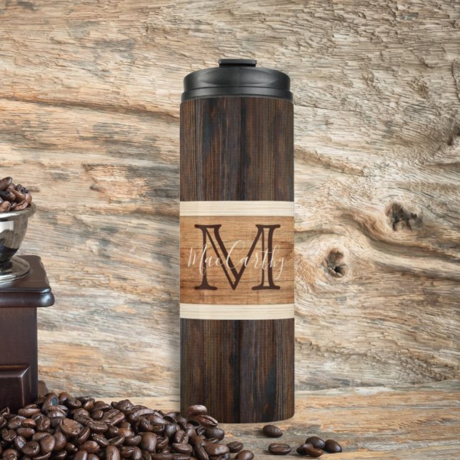Rustic Wood Tone Stripe Brown Thermal Tumbler (Creator Uploaded)